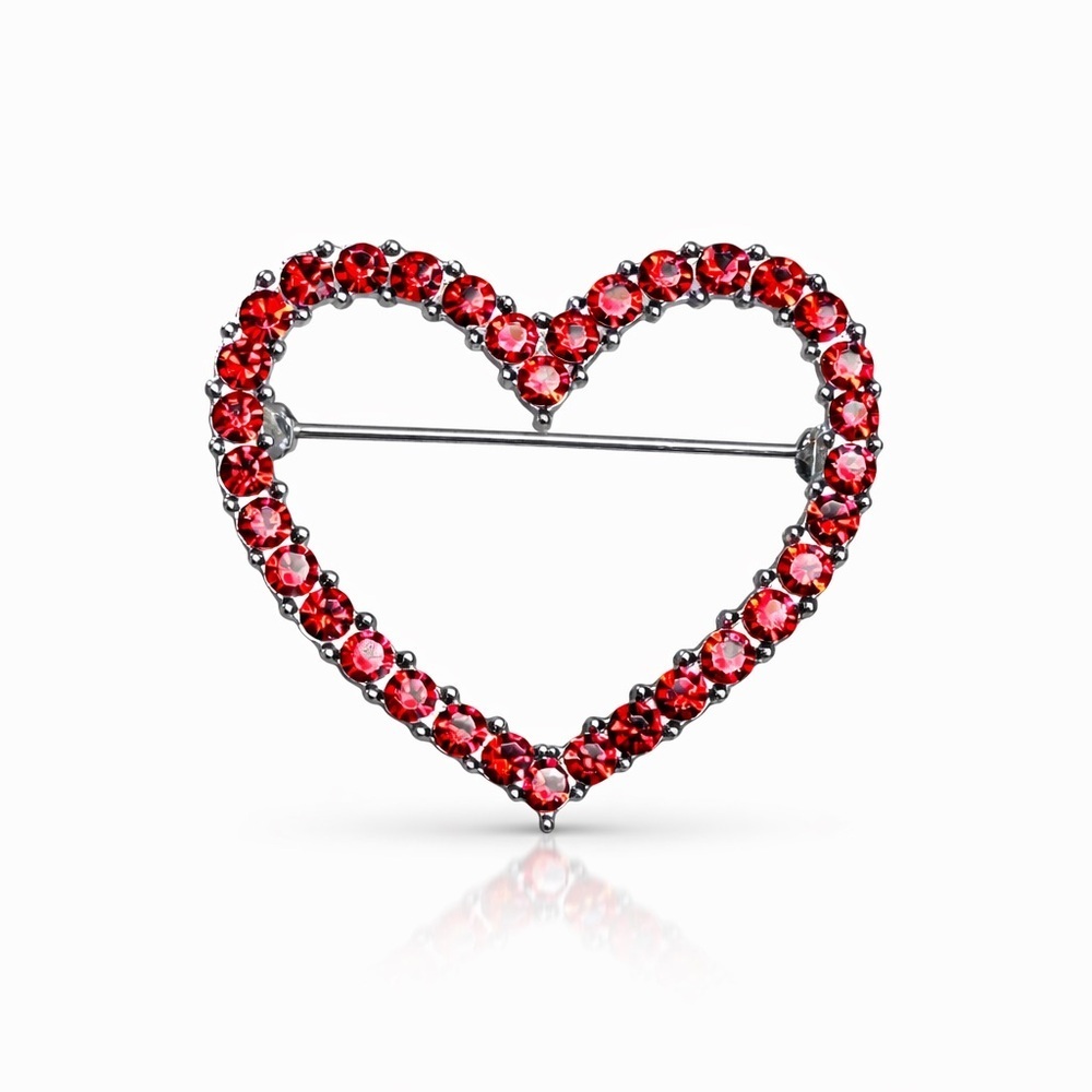 Red Crystal Heart Brooch - Women Jewelry